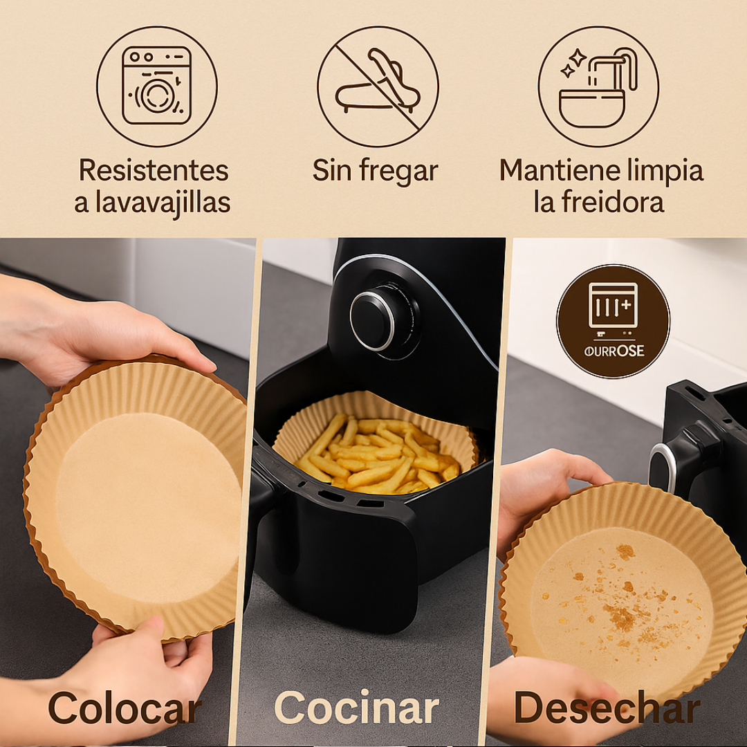 AirPaper™ – Bandejas Antiadherentes para Air Fryer (100 unidades)